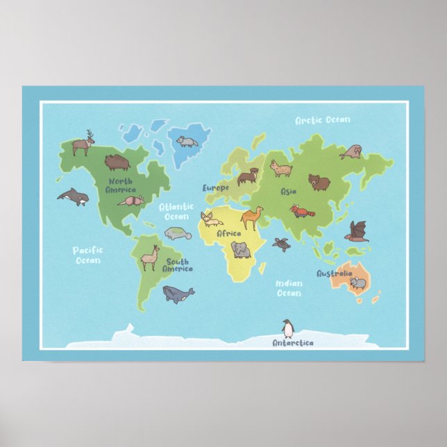 Póster Animales del Mapa Mundial (Frente)