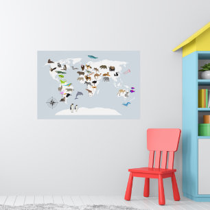 Póster Animales del Mapa Mundial de Niños