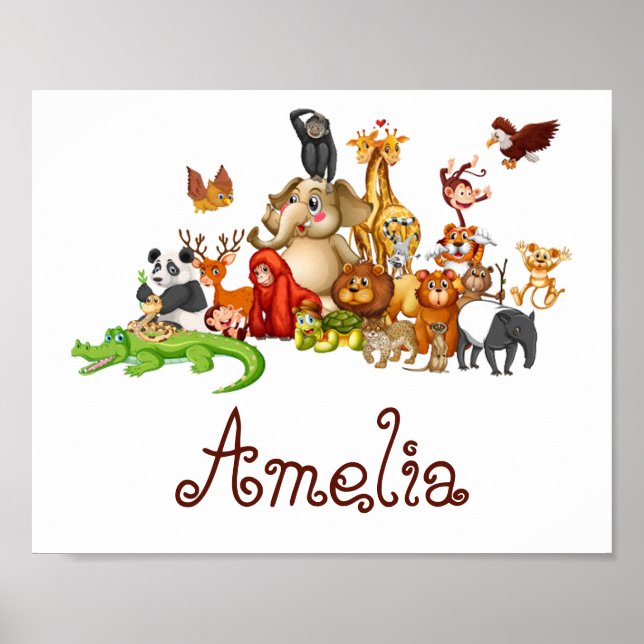 Póster Animales del niño personalizado (Frente)