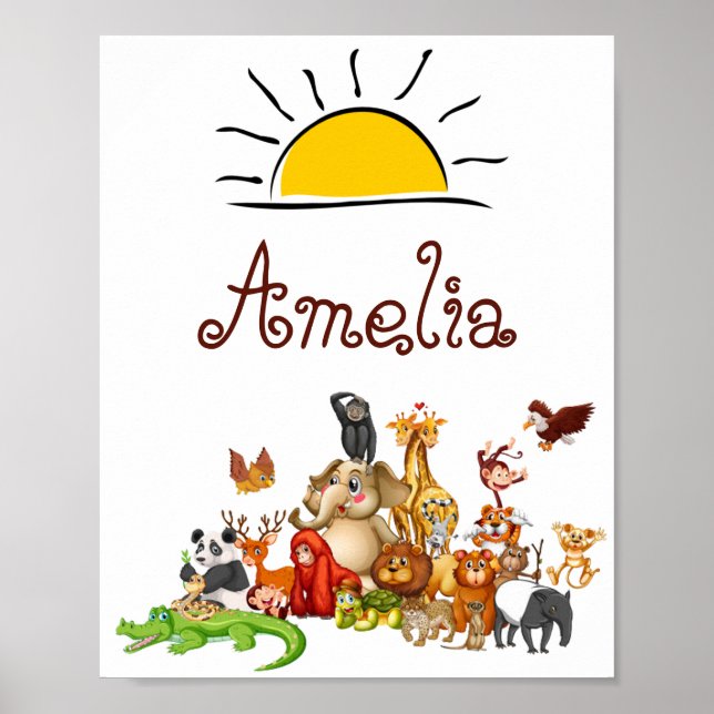 Póster Animales del niño personalizado (Frente)
