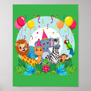 Póster Animales del Zoológico Cumpleaños Vida Salvaje - S