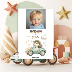 Póster Animales Divertidos Carreras de Coches Bienvenida 