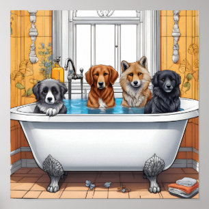 Póster Animales divertidos en baño