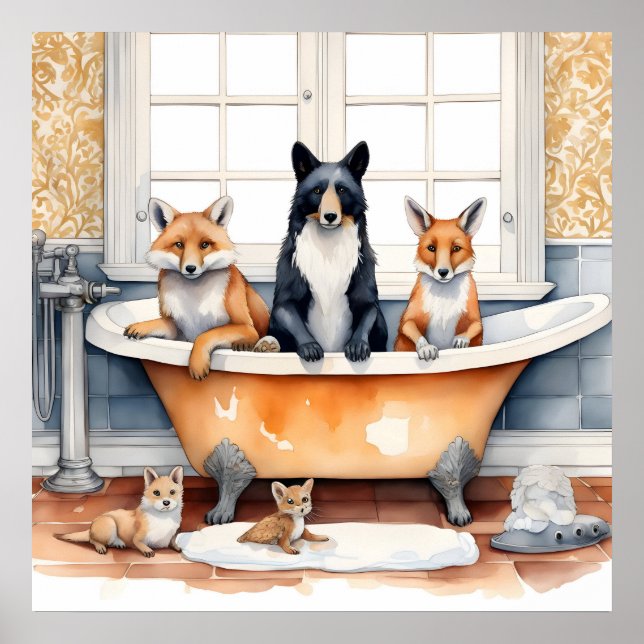 Póster Animales divertidos en baño (Frente)
