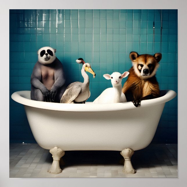 Póster Animales divertidos en el baño (Frente)
