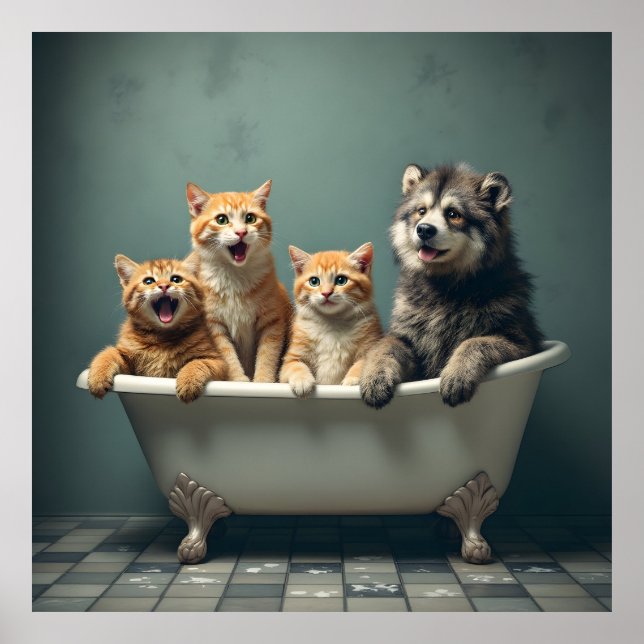 Póster Animales divertidos en la bañera (Frente)