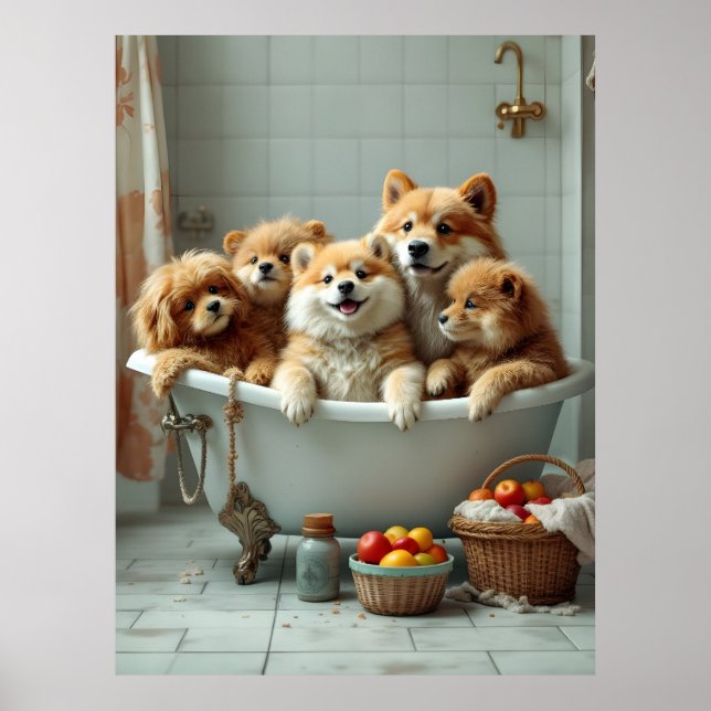 Póster Animales divertidos en la bañera (Frente)
