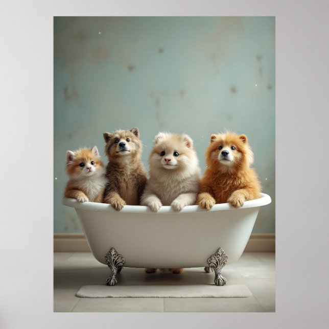 Póster Animales divertidos en la bañera (Frente)