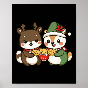 Póster Animales divertidos que comen galletas a Navidades