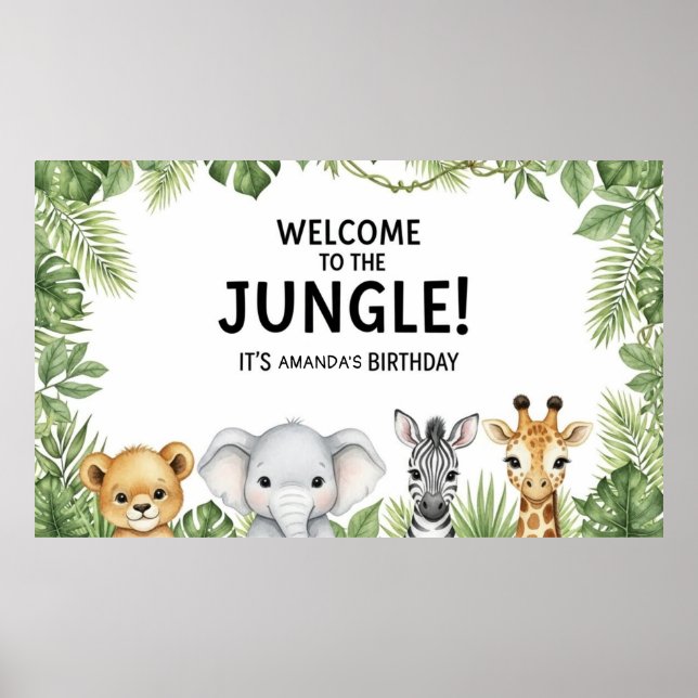 Póster Animales Dulce Safari Bienvenidos Cumpleaños en la (Frente)