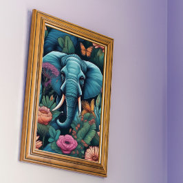 Póster Animales elefantes africanos con flores