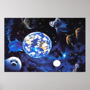 Póster Animales en el poster espacial