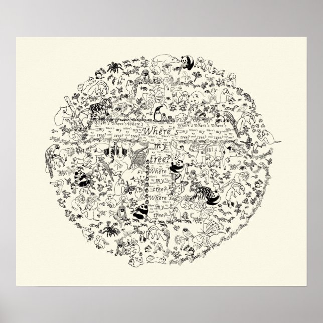 Póster Animales en peligro Árboles planeta Tierra dibujan (Frente)