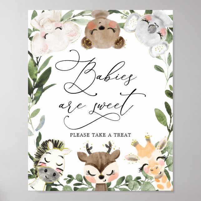 Póster Animales encantadores Los bebés de Baby Shower son (Frente)