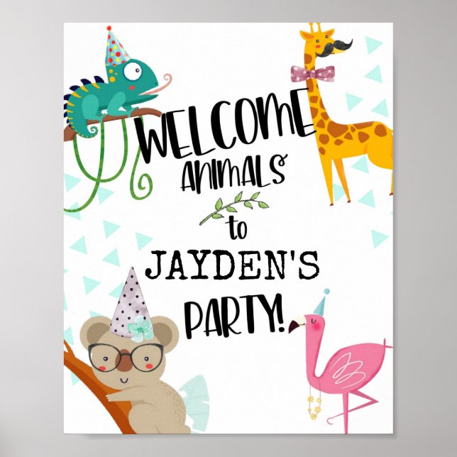 Póster Animales fiestas, Cumpleaños Infantil, fiesta Anim (Frente)