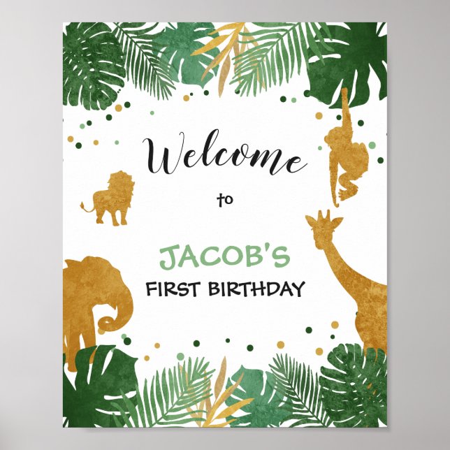 Póster Animales fiestas Signo de bienvenida Selva Safari  (Frente)