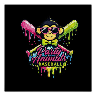 Póster Animales fiesteros de béisbol de mujeres Mono dive
