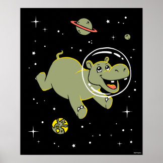 Póster Animales Hippo En El Espacio