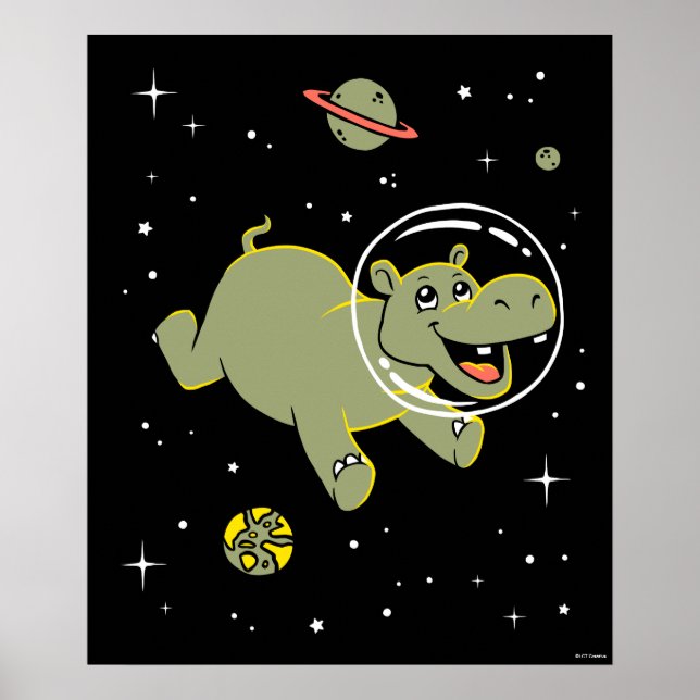 Póster Animales Hippo En El Espacio (Frente)