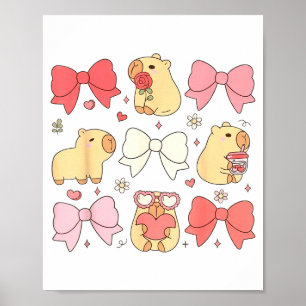 Póster Animales Kawaii Lindos Y Lazos Coquette Rosados Es