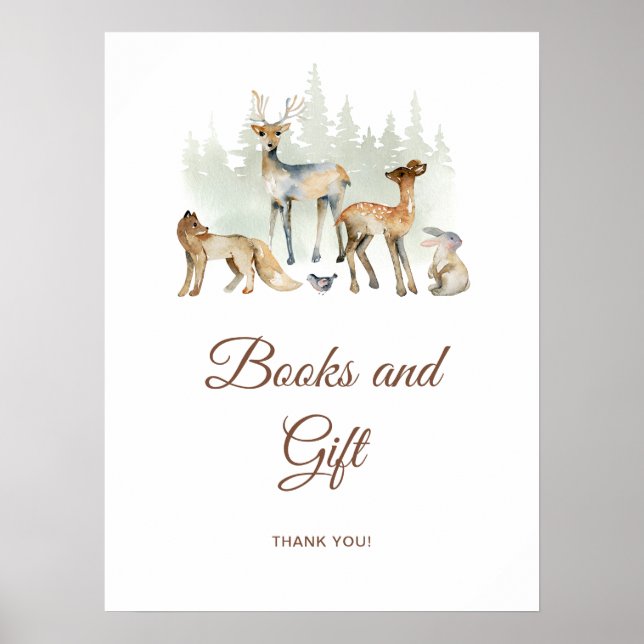 Póster Animales Libros de Woodland y Rótulo de Regalos (Frente)