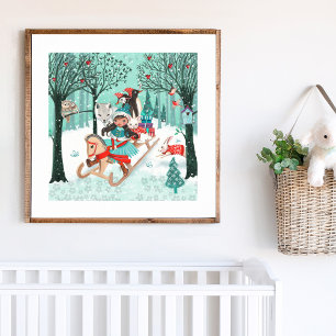 Póster Animales Lindos Bosque Invernal Chicas Bosque