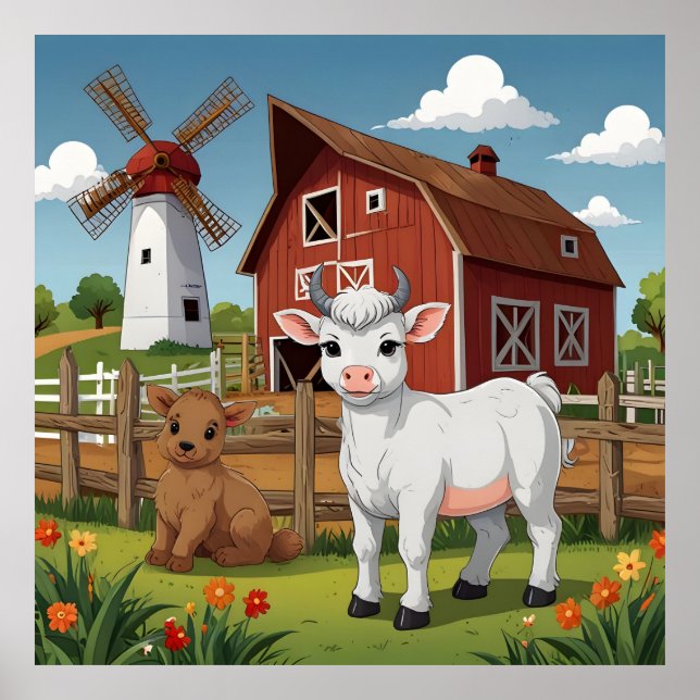 Póster animales lindos de la granja (Frente)