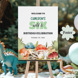 Póster Animales Lindos del Bosque Cumpleaños 6 Bienvenida