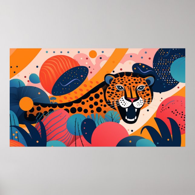 Póster Animales localizados en un ambiente de formas colo (Frente)