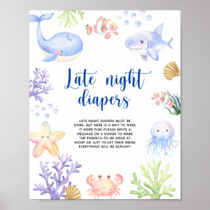 Póster Animales marinos acuarela - Pañales de noche