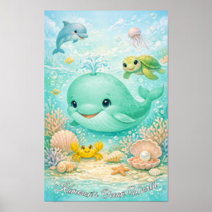 Póster Animales Marinos Pastel Neutros Ballena Delfín Tor
