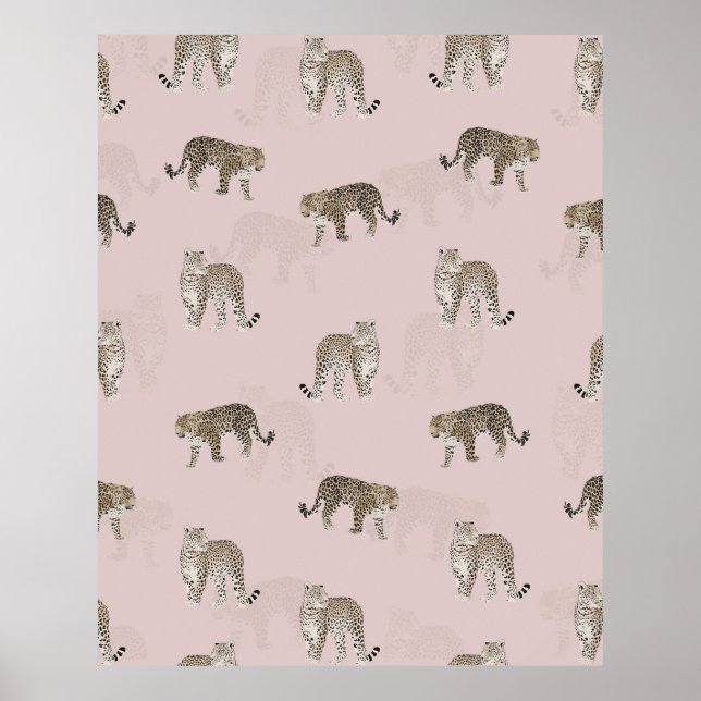 Póster Animales modernos de la selva de leopardo rosa (Frente)