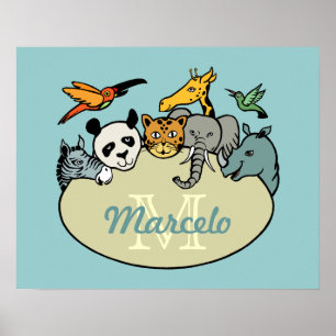 Póster animales monogramados en zoológicos