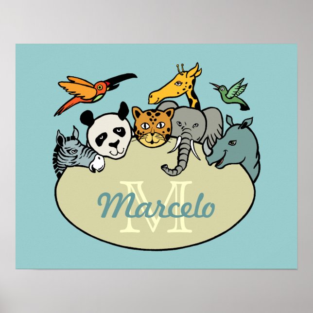 Póster animales monogramados en zoológicos (Frente)