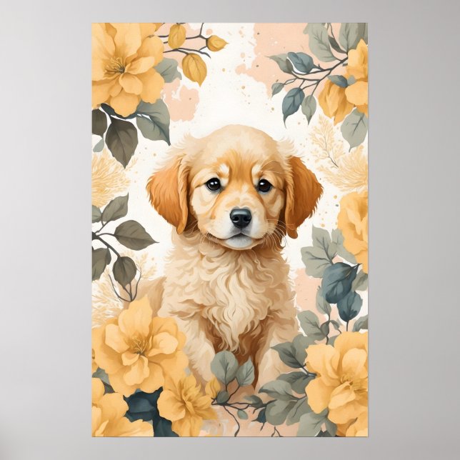 Póster Animales para bebés | Cachorro de Golden Retriever (Frente)