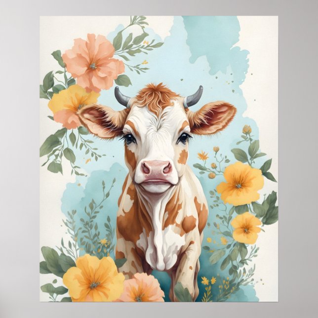Póster Animales para bebés | Flor de ternera de vaca ador (Frente)