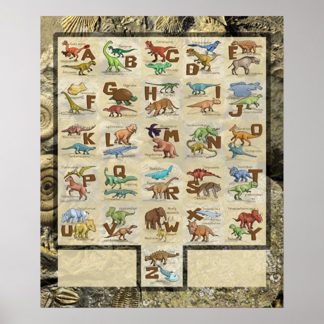 Póster Animales prehistóricos con el alfabeto de los dino (Frente)