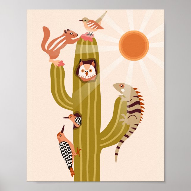 Póster Animales que viven en niños de cactus (Frente)