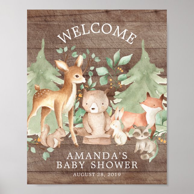 Póster Animales Rustic Wood Forest dan la bienvenida a Ba (Frente)