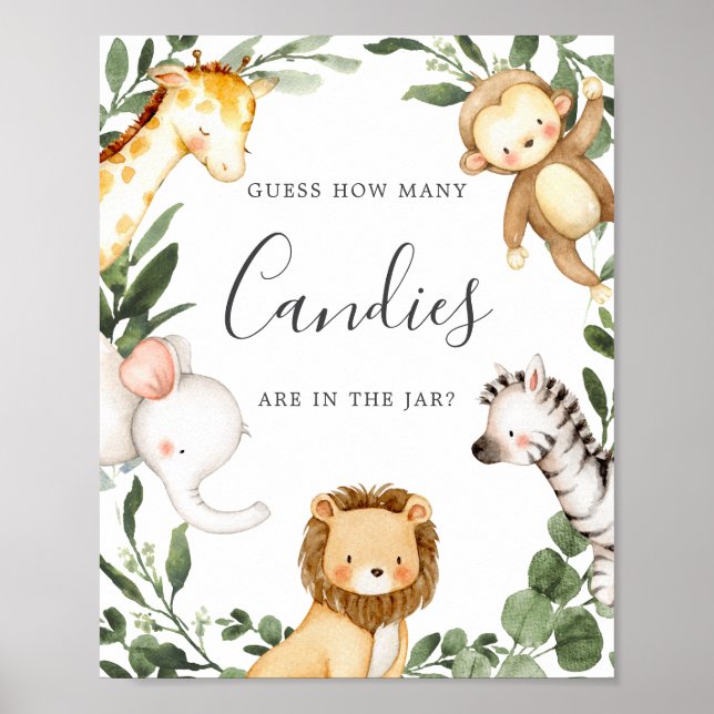 Póster Animales Safari Baby Shower adivina cuántos canes (Frente)