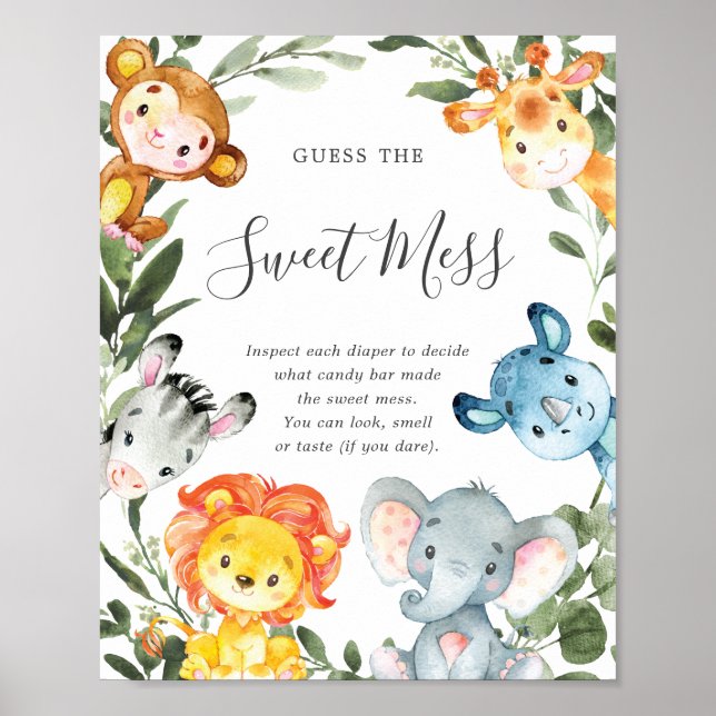 Póster Animales Safari Baby Shower Adivinan El Dulce Desf (Frente)