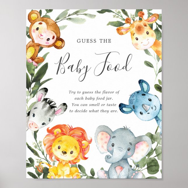 Póster Animales Safari Baby Shower Adivinan La Comida Del (Frente)