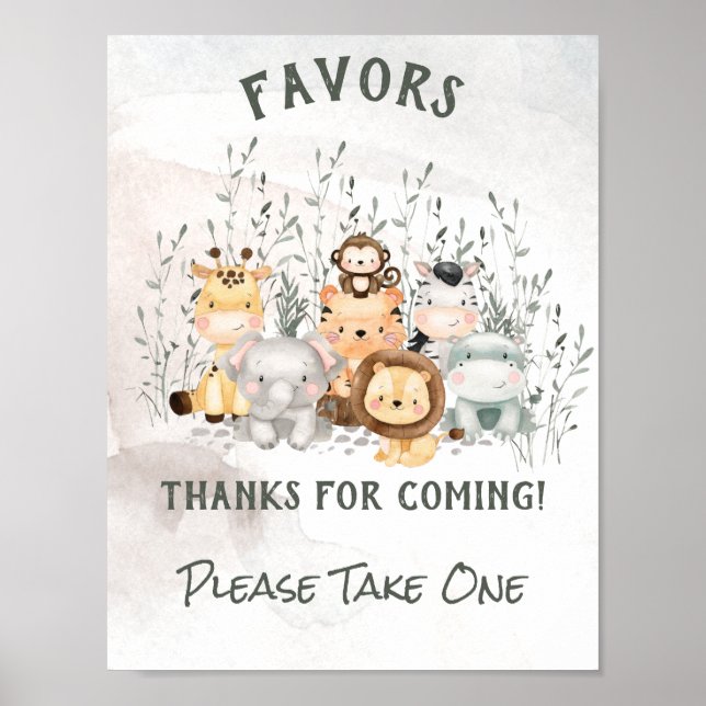 Póster Animales Safari Baby Shower favorecen al Poster (Frente)