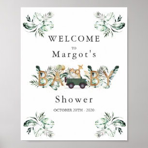 Póster Animales Safari manejados por Baby Shower Greenery