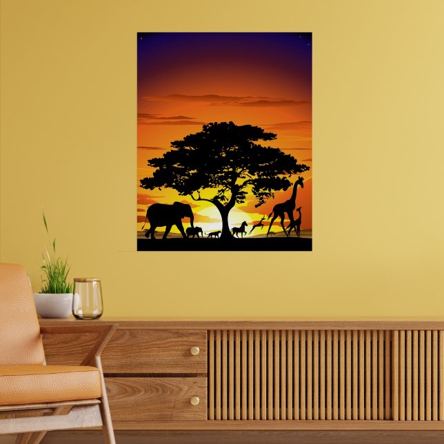 Póster Animales salvajes al atardecer en la sabana africa (Salón 2)