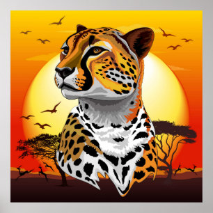 Póster Animales salvajes de la costa africana Cheetah