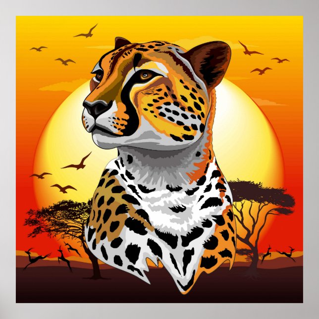 Póster Animales salvajes de la costa africana Cheetah (Frente)