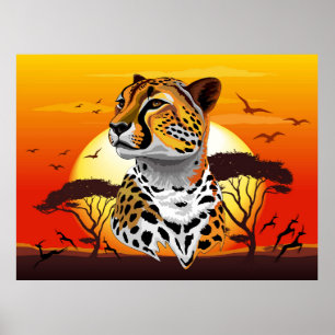 Póster Animales salvajes de la costa africana Cheetah