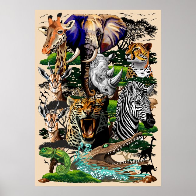 Póster Animales salvajes de sabana africanos (Frente)