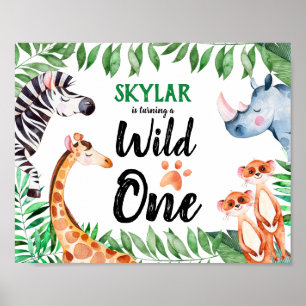 Póster Animales salvajes de un Safari Fiesta del primer c